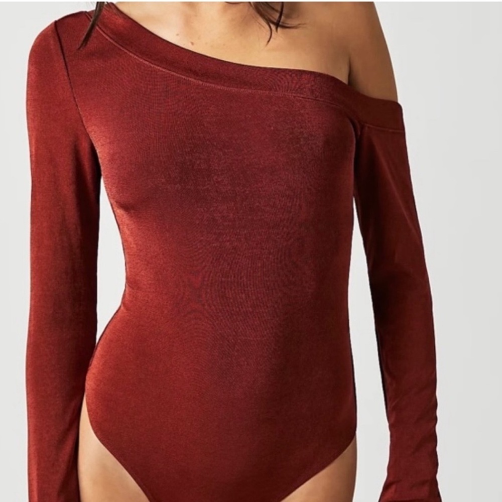Free People Cherry Chai One-Shoulder Maroon Bodysuit